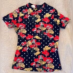 Vintage vibrant floral short sleeve women’s top